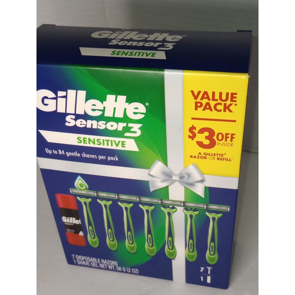 Gillette Sensor 3 Sensitive Razors Gift Set 7 Razors 1 Shave Foam
